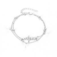 Zinc Alloy Anklet, with Plastic Pearl, platinum color plated, Double Layer & Adjustable & for woman, 240mm 