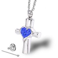 Titanium Steel Cinerary Casket Necklace, Cross, Unisex & oval chain & micro pave cubic zirconia Approx 19.7 Inch 
