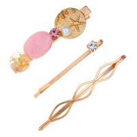 Hair Slide, Zinc Alloy, with ABS Plastic Pearl, gold color plated, for woman & with rhinestone 55mm,70mm 