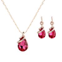 Fashion Zinc Alloy Jewelry Sets, earring & necklace, with Austrian Crystal, with 5cm extender chain, Teardrop, gold color plated, bar chain & for woman Approx 17.72 Inch 