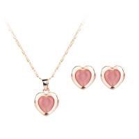 Fashion Zinc Alloy Jewelry Sets, Stud Earring & necklace, with Cats Eye, with 5cm extender chain, Heart, gold color plated, bar chain & for woman, 15mm Approx 17.72 Inch 