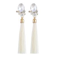 Zinc Alloy Tassel Earring, with Cotton Thread & Crystal, gold color plated, for woman 