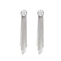Zinc Alloy Tassel Earring, zinc alloy post pin, gold color plated, for woman & with rhinestone, 100mm 