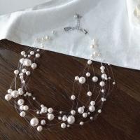 Fishing Line Jewelry Set, with Plastic Pearl, zinc alloy lobster clasp, zinc alloy post pin, plated & for woman, white 