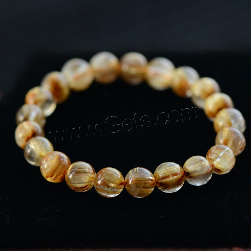 Rutilated Quartz Bracelet, Round, natural, Unisex & different size for choice, golden, Sold By Strand