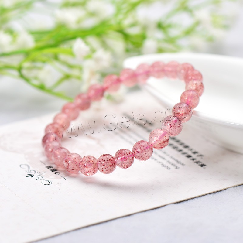 Strawberry Quartz Bracelet, Round, natural, different size for choice & for woman, pink, Sold By Strand