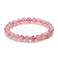 Strawberry Quartz Bracelet, Round, natural & for woman, pink 