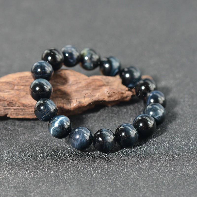 Tiger Eye Stone Bracelets, Round, natural, Unisex & different size for choice, blue, Sold By Strand