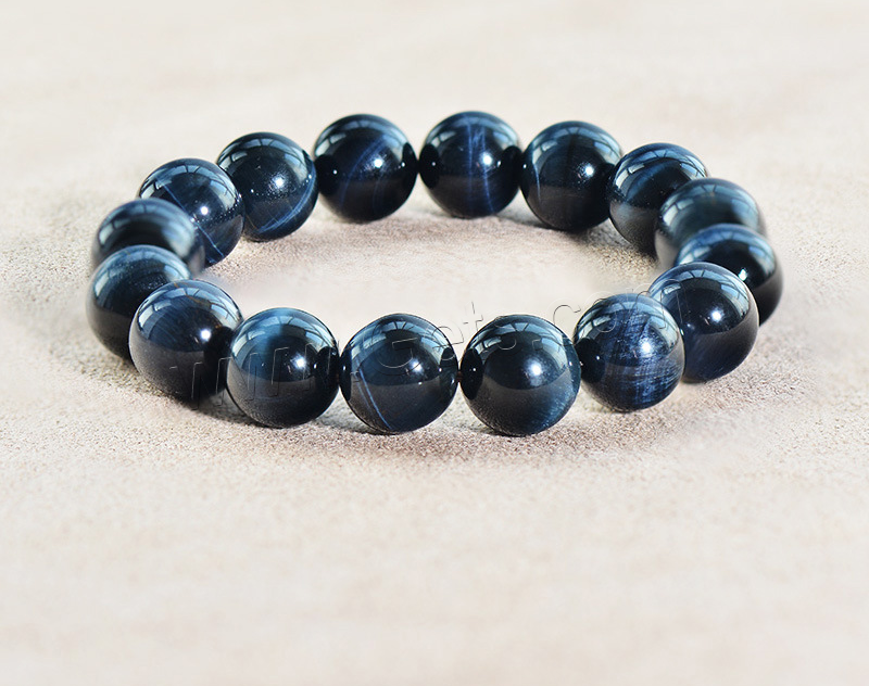 Tiger Eye Stone Bracelets, Round, natural, Unisex & different size for choice, blue, Sold By Strand