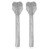 Zinc Alloy Tassel Earring, plated, for woman & with rhinestone, white 