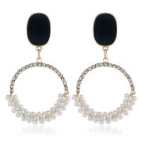Kunststoff Perle Zink Legierung Ohrring, Zinklegierung, mit Kunststoff Perlen, plattiert, für Frau & mit Strass, keine, 55x33mm, verkauft von Paar
