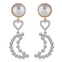 Kunststoff Perle Zink Legierung Ohrring, Zinklegierung, mit Kunststoff Perlen, plattiert, für Frau & mit Strass, gelb, 78x25mm, verkauft von Paar