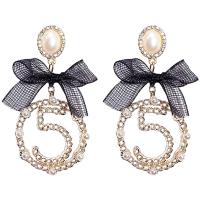 Plastic Pearl Zinc Alloy Earring, with Steel & Plastic Pearl, plated, for woman & with rhinestone, golden 