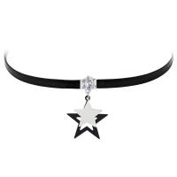PU Leather Choker Necklace, with Copper Alloy & Cubic Zirconia, Star, plated, for woman 30mm Approx 12.5 Inch 