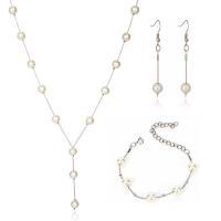 Fashion Zinc Alloy Jewelry Sets, bracelet & earring & necklace, with Plastic Pearl, plated, for woman Approx 16.1 Inch 