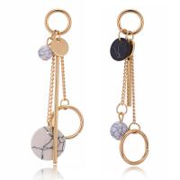 Zinc Alloy Asymmetric Earrings, with Gemstone, plated, for woman, golden, 80mm 
