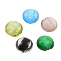 Lampwork Beads, Flat Round & silver powder, Random Color, 15*9mm Approx 1mm 