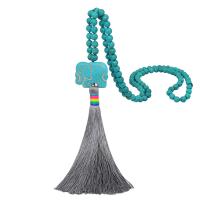 Synthetic Turquoise Sweater Necklace, with Cotton Thread, Elephant, for woman, blue, 20mm, 150mm Approx 34.6 Inch 