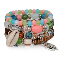 Zinc Alloy Combined Bracelet, with Glass Beads & Shell, silver color plated, for woman 32mm Approx 6.2 Inch 