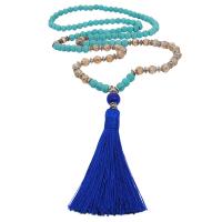 Synthetic Turquoise Sweater Necklace, with Cotton Thread & Crystal & Zinc Alloy, antique silver color plated & for woman & faceted, 80mm Approx 37.8 Inch 