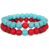 Synthetic Turquoise Couple Bracelet, Round, Unisex 8mm Approx 7 Inch 