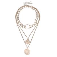 Brass Choker Necklace, with Zinc Alloy, with 1.96lnch extender chain, Flat Round, plated, multilayer & oval chain & for woman 23mm, 20mm Approx 14 Inch 