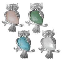 Gemstone Brass Pendants, with Gemstone, Owl, silver color plated Approx 