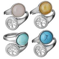 Gemstone Brass Finger Ring, with Gemstone, silver color plated & Unisex & hollow, 23mm,2.5mm, US Ring 
