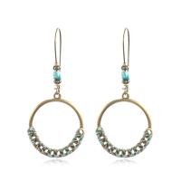 Turquoise Zinc Alloy Earring, with turquoise, Donut, antique gold color plated, for woman & hollow, 73*32mm 