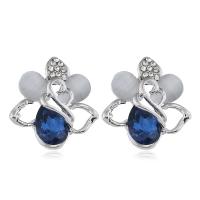 Zinc Alloy Stud Earring, silver color plated, micro pave rhinestone & for woman, blue, 21*20mm 