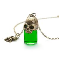 Glass Zinc Alloy Necklace, with Organic Glass, Skull, antique gold color plated, Unisex 500mm Approx 19.6 Inch 