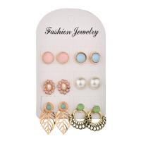 Zinc Alloy Earring Set, with Plastic Pearl, plated, 6 pieces & for woman, mixed colors 