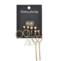 Zinc Alloy Earring Set, with Plastic Pearl, plated, 6 pieces & for woman & with rhinestone, gold 