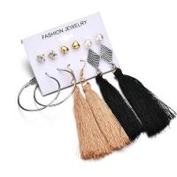 Zinc Alloy Earring Set, with Cotton Thread & Plastic Pearl, plated, 6 pieces & for woman & with rhinestone, mixed colors 