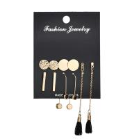 Zinc Alloy Earring Set, with Cotton Thread, plated, 6 pieces & for woman, golden 