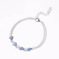 Zinc Alloy Anklet, Heart, plated, Double Layer & for woman, silver color Approx 14.1 Inch 