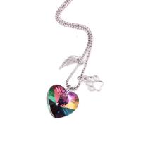 Glass Zinc Alloy Necklace, with Glass, Heart, plated, for woman, silver color, 12mm,11mm,18mm,18mm Approx 16.5 Inch 