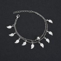 Zinc Alloy Anklet, Leaf, plated, Double Layer & for woman Approx 7.6 Inch 