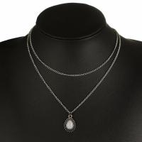 Ожерелье цинкового сплава , цинковый сплав, с Полудрагоценный камень, Другое покрытие, Двойной слой & Женский, серебряный, длина:Приблизительно 15.7 дюймовый, продается Strand