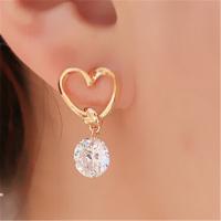Zinc Alloy Drop Earring, with Cubic Zirconia, Heart, plated, for woman, golden 
