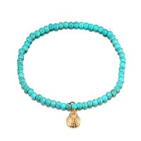 Zinc Alloy Anklet, with Seedbead, Shell, plated, vintage & for woman, skyblue, 220mm 