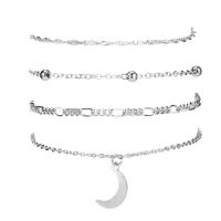 Zinc Alloy Anklet, silver color plated, 4 pieces & Adjustable & for woman    
