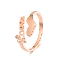 Titanium Steel Cuff Finger Ring, Heart, rose gold color plated, Unisex & adjustable, US Ring 