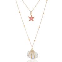 Zinc Alloy Sweater Chain Necklace, with Shell, with 6cm extender chain, gold color plated, oval chain & for woman & enamel & Approx 24.41 Inch 