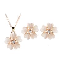 Rhinestone Zinc Alloy Jewelry Set, Stud Earring & necklace, with Cats Eye, with 5cm extender chain, Flower, gold color plated, oval chain & for woman & with rhinestone, 27mm,20mm Approx 17.72 Inch 