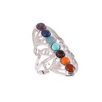 Gemstone Cuff Finger Ring, with Zinc Alloy, silver color plated, Adjustable & Unisex & hollow, multi-colored, 35mm 