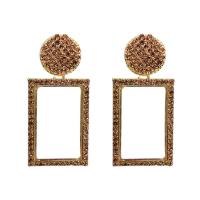 Glass Zinc Alloy Earring, with Glass, Square, plated, for woman & with rhinestone 