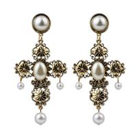 Pendiente de aleación de cinc con perlas plásticas, aleación de zinc, con Perlas plásticas, chapado, Vintage & para mujer, dorado, 95x45mm, Vendido por Par