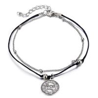 Zinc Alloy Anklet, with leather cord, plated, Double Layer & vintage & Adjustable & Unisex, black 
