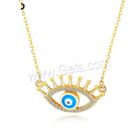 Brass Necklace, Evil Eye, Adjustable & micro pave cubic zirconia & for woman, golden Approx 18 Inch 